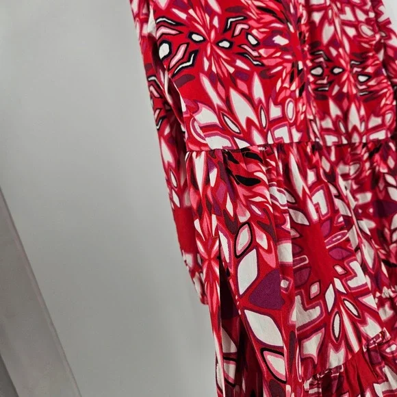 Maeve Anthropologie Bettina Mini Shirt Dress Red Floral Tiered Button Down Sz L - Picture 8 of 9